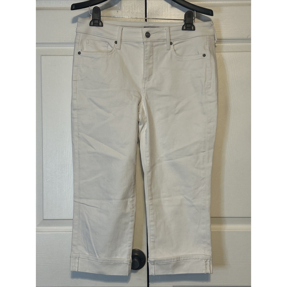 NYDJ Jeans Marilyn Straight White Crop Mid Rise Stretch Denim Rolled Lift Tuck 8